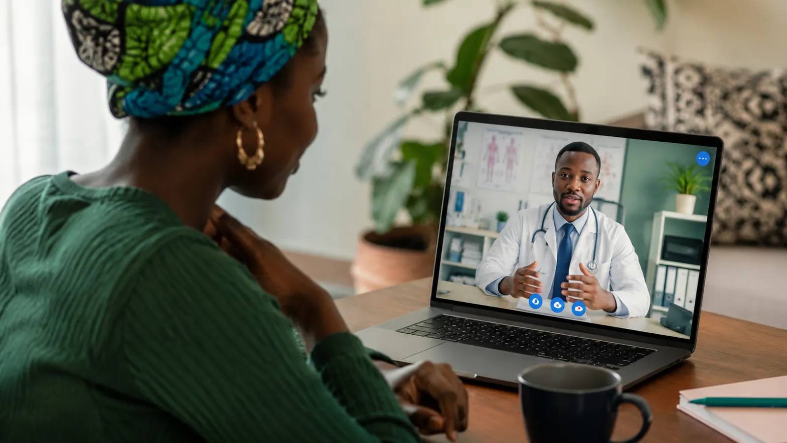 A woman having a video call with a doctor