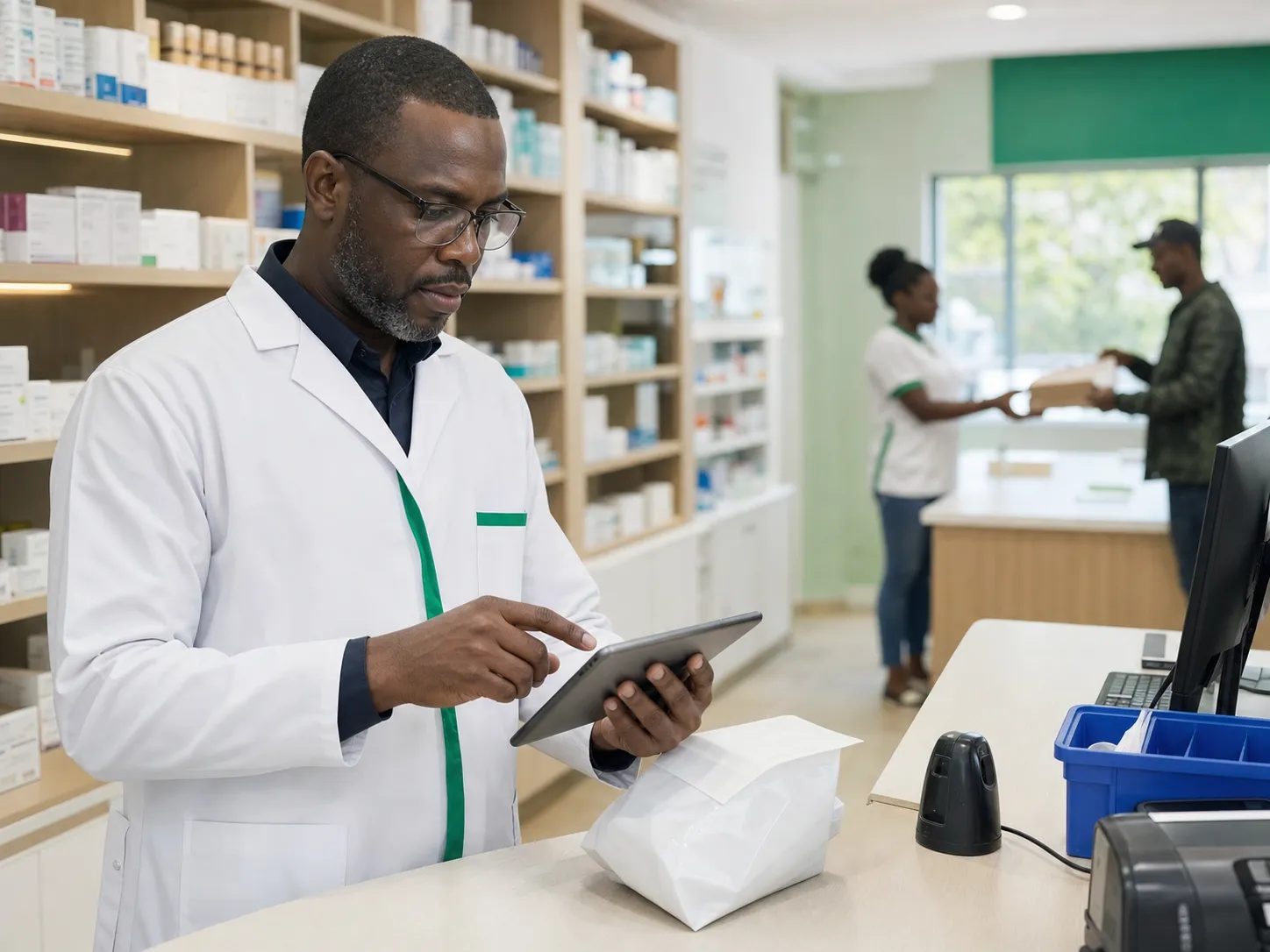 A woman reviewing her medication as part of her daily care routine